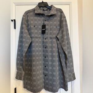 NWT. Murano Liquid Luxury Black and White Plaid Shirt. Size XL Tall.